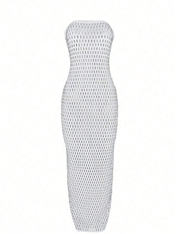 Women's Solid Color Rhinestone Decorated Sleeveless Long Dress
