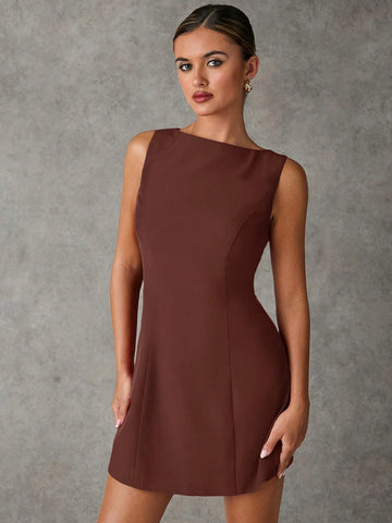 BAE Women's Elegant Solid Color Sleeveless A-Line Mini Dress