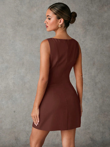 BAE Women's Elegant Solid Color Sleeveless A-Line Mini Dress
