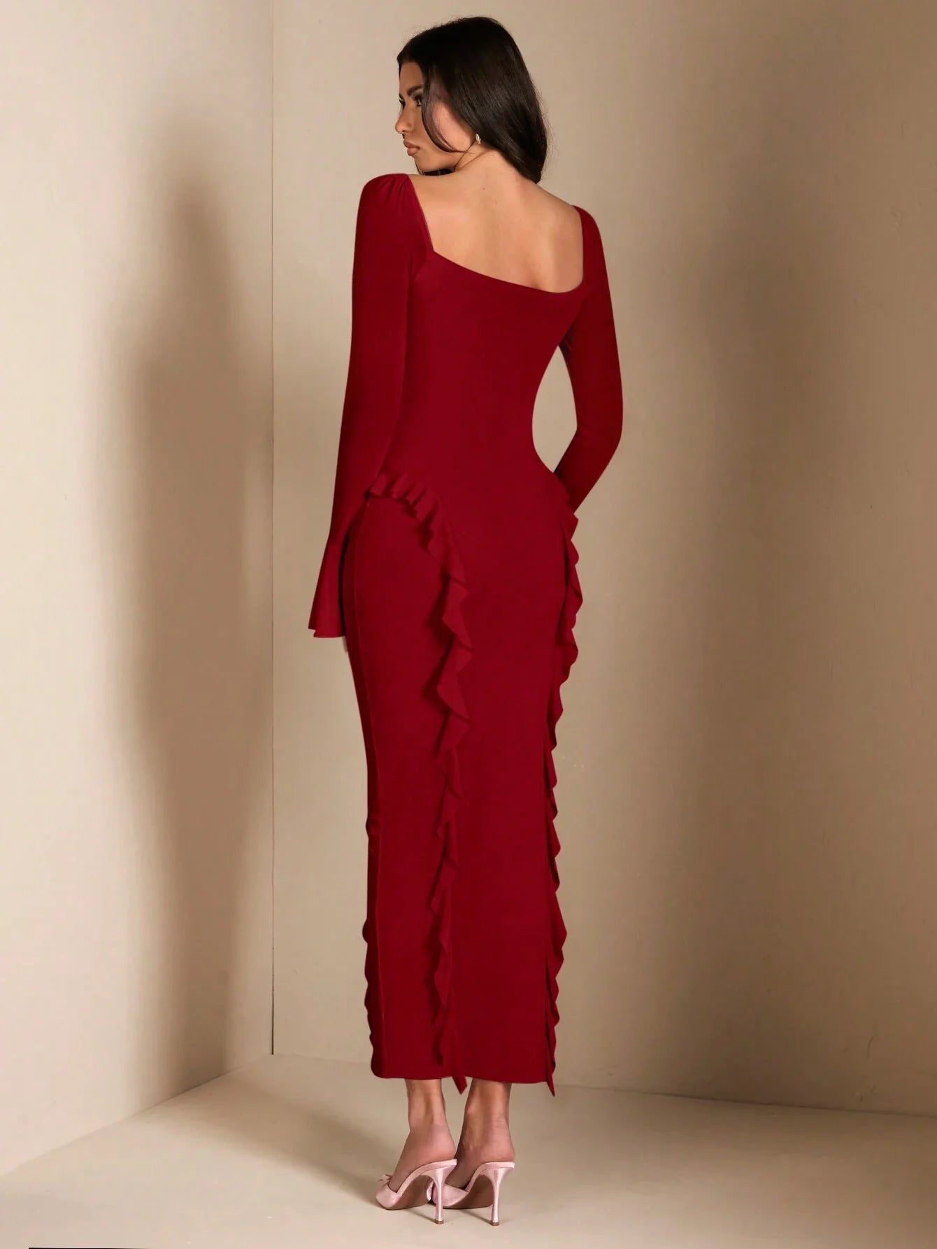 BAE Sweet Pink Extra Long Dress With 3D Floral Decor