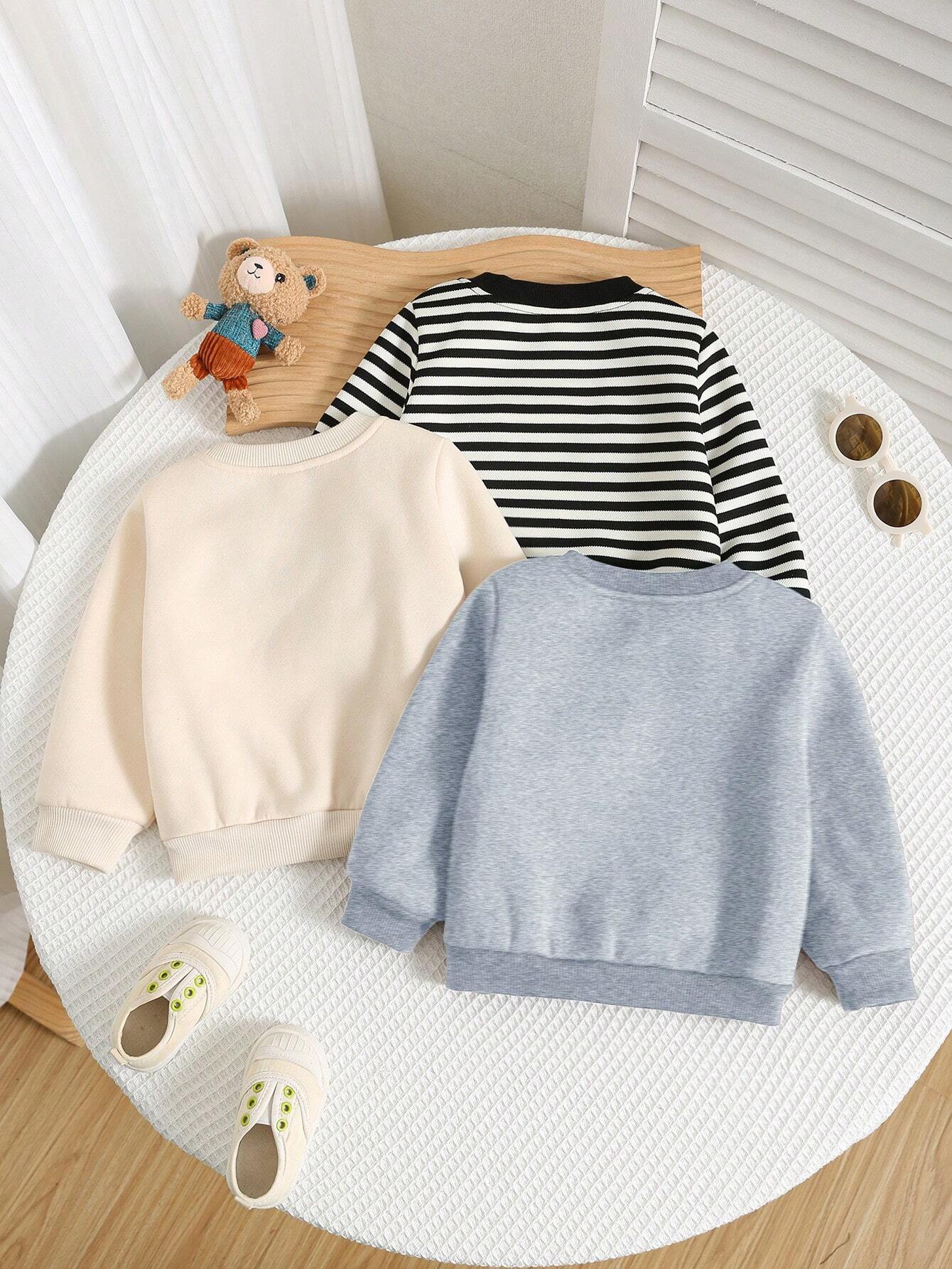 3pcs Baby Boy Casual Cartoon Solid Color Long Sleeve Sweatshirt Sets