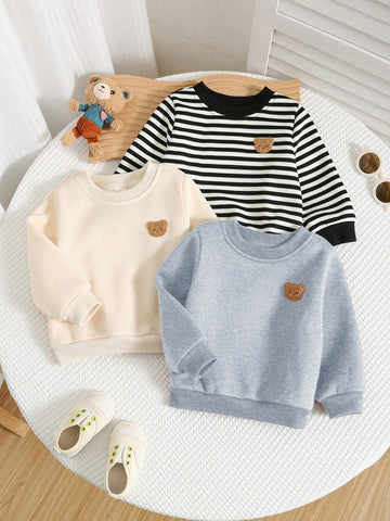 3pcs Baby Boy Casual Cartoon Solid Color Long Sleeve Sweatshirt Sets