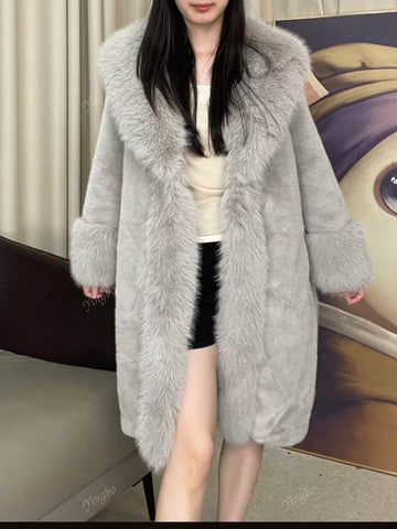 Women Solid Fuzzy Long Sleeve Coat