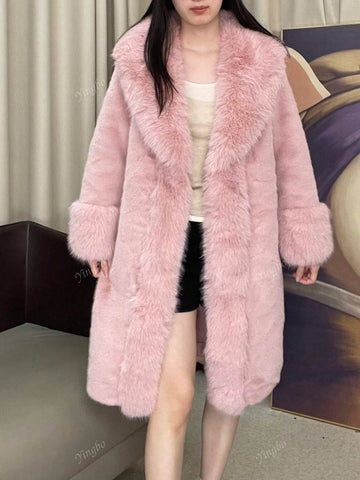 Women Solid Fuzzy Long Sleeve Coat