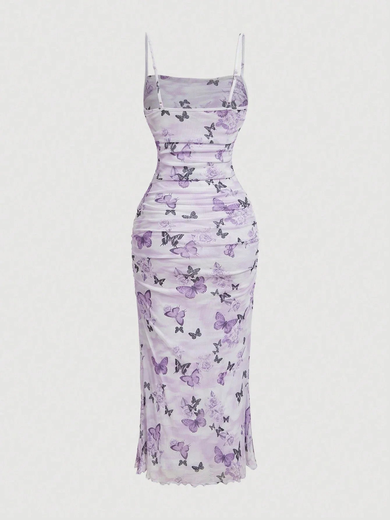 MOD Summer Pink Floral Print Ruched Mesh Cami Long Dress