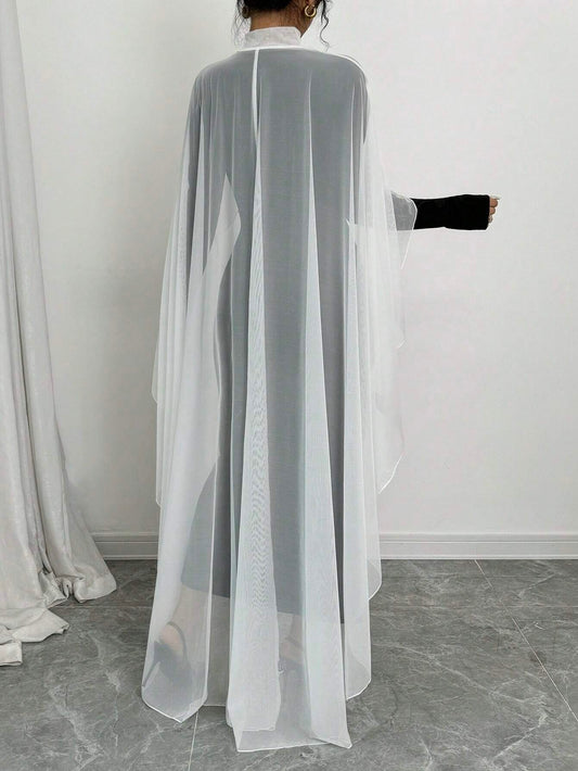 1pc Women Black Beaded Poncho Style Long Dress Maxi Women Outfit
