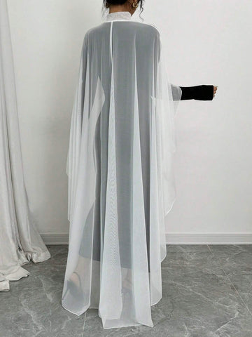 1pc Women Black Beaded Poncho Style Long Dress Maxi Women Outfit