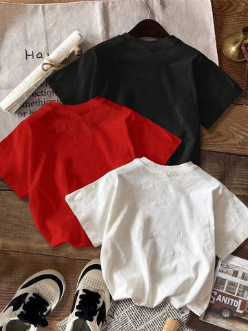 3pcs California Letter Graphic Round Neck Short Sleeve Cropped T-Shirt