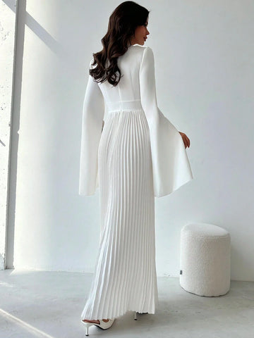 Firerie Elegant Romantic Party Pleated Loose A-Line White Midi Dress