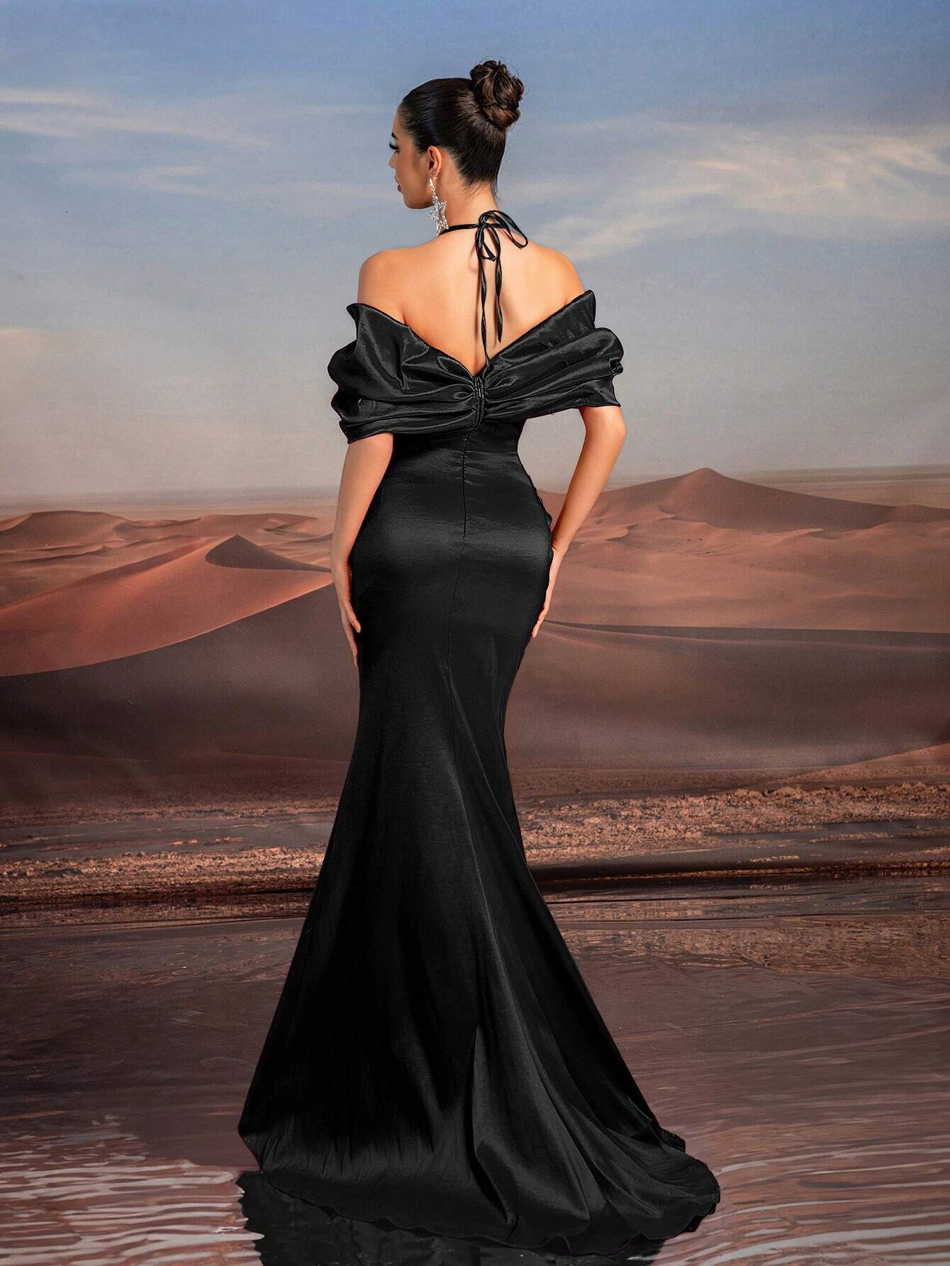 Glamrae Elegant Purple Necklace Chain, Off-Shoulder, Floor-Length Fishtail Formal Dress