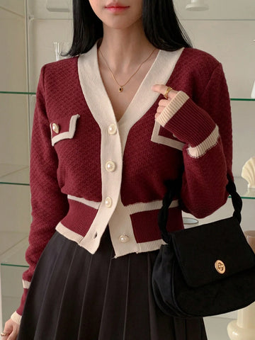 DAZY Colorblocked Cardigan With Open Front