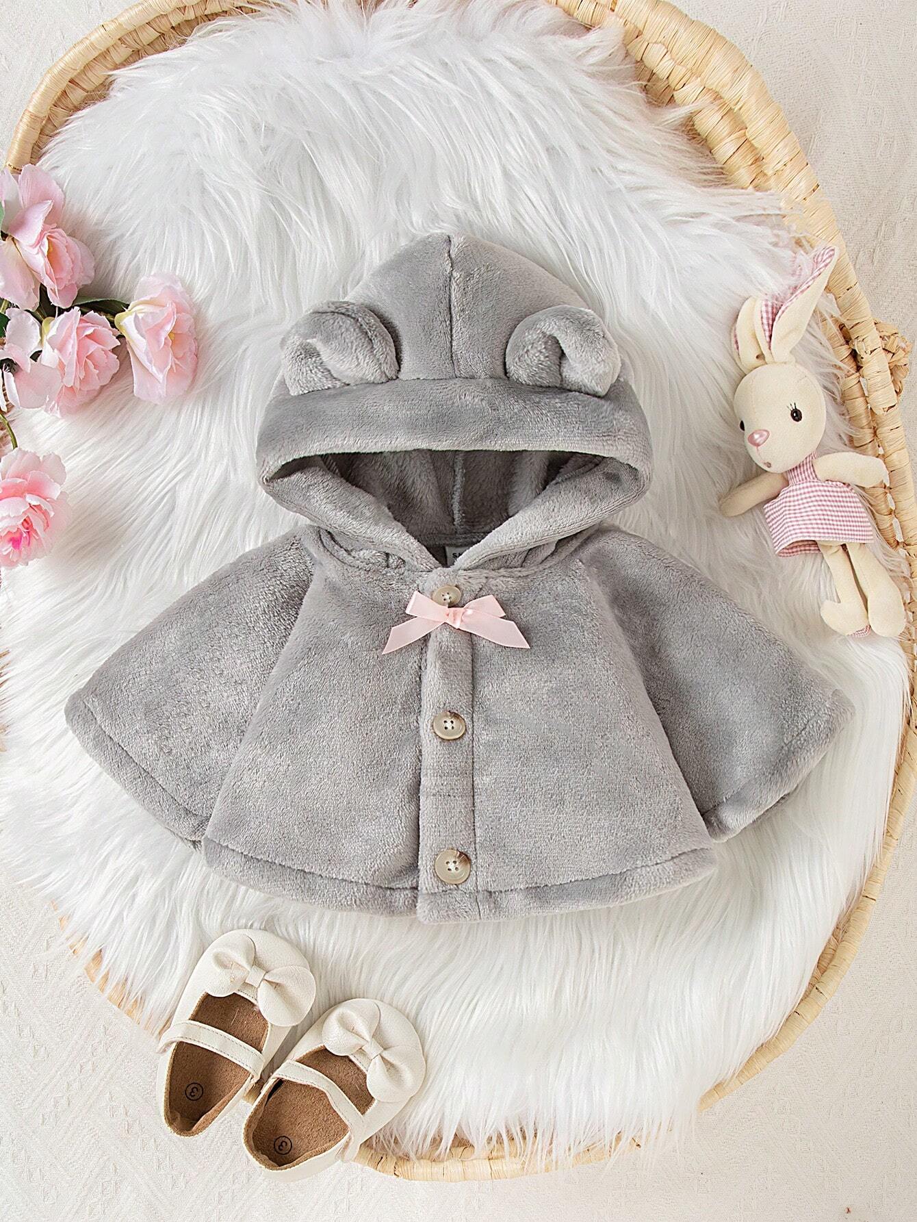 2-24M Baby Girls Furry Hooded Cape, Thick & Cozy