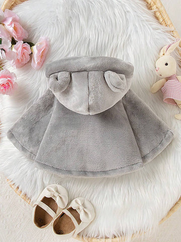 2-24M Baby Girls Furry Hooded Cape, Thick & Cozy