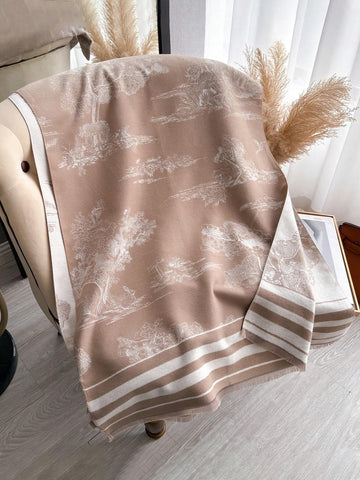 1pc Women's Double Sided Faux Cashmere Plant Jacquard Warm Scarf Shawl