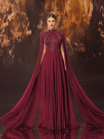 Giffniseti Women's Formal Banquet Evening Dress With High Neck