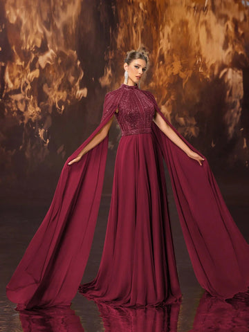 Giffniseti Women's Formal Banquet Evening Dress With High Neck