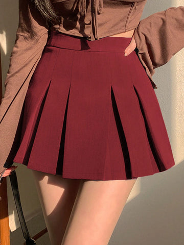 DAZY Women Leisure College Style Solid Color Pleated Skort