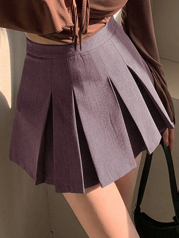 DAZY Women Leisure College Style Solid Color Pleated Skort