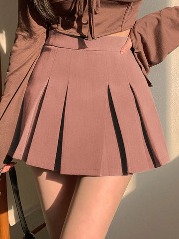 DAZY Women Leisure College Style Solid Color Pleated Skort