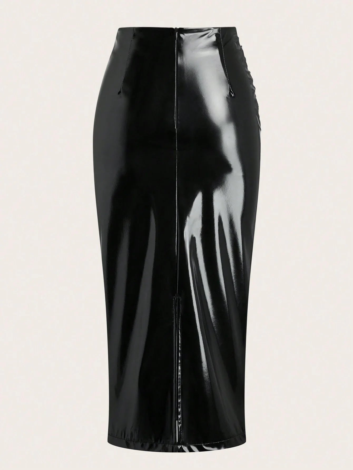 Raffin�a Solid Color Pleated Back Zipper Slit Skirt