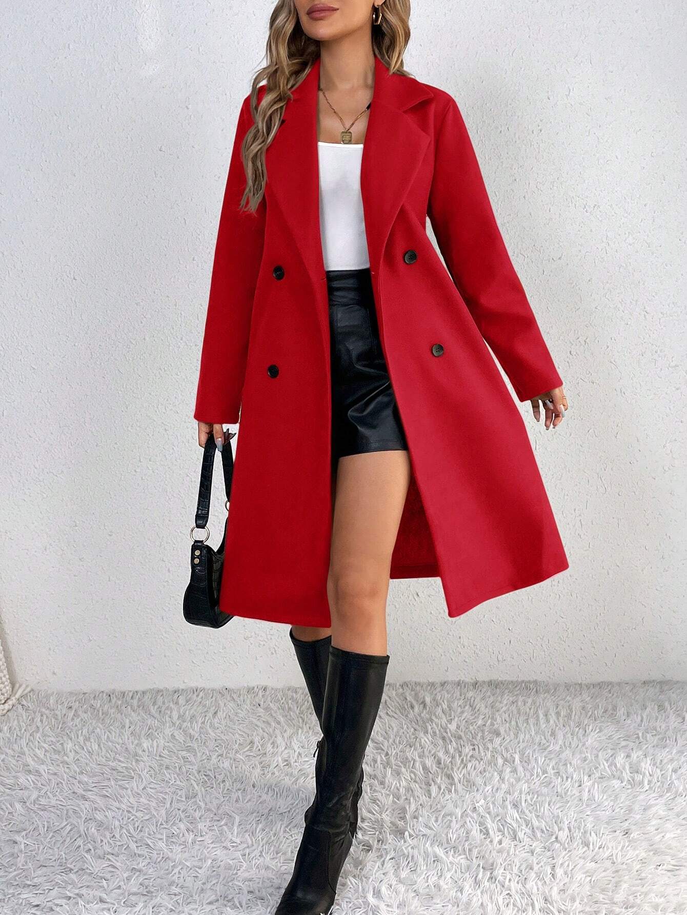 Tall Lapel Neck Double Breasted Overcoat