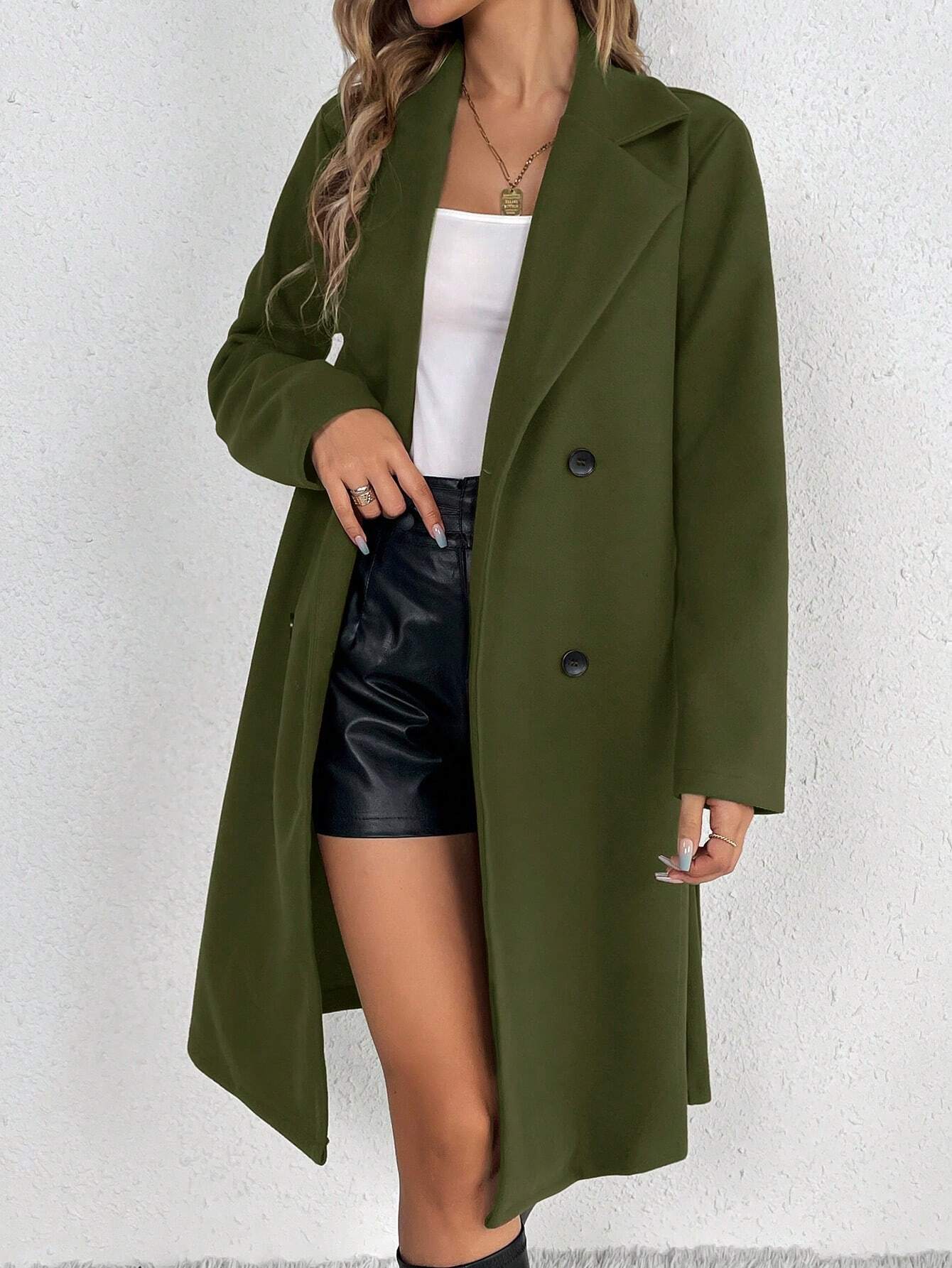 Tall Lapel Neck Double Breasted Overcoat