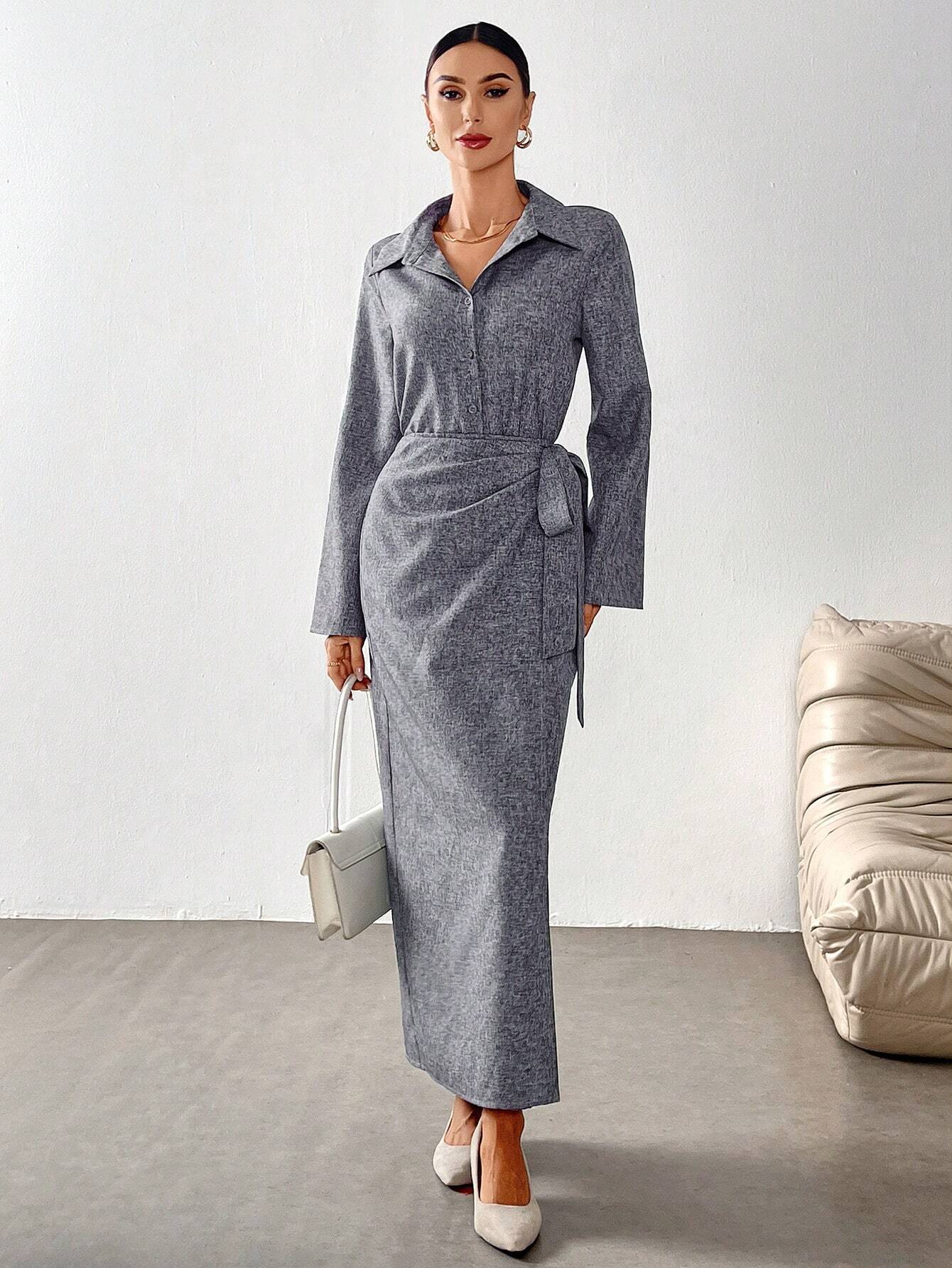 Mulvari Burgundy Red 2pcs Women's Casual Button-Up Shirt And A-Line Skirt Set