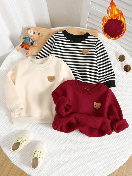 3pcs Baby Boy Casual Cartoon Solid Color Long Sleeve Sweatshirt Sets