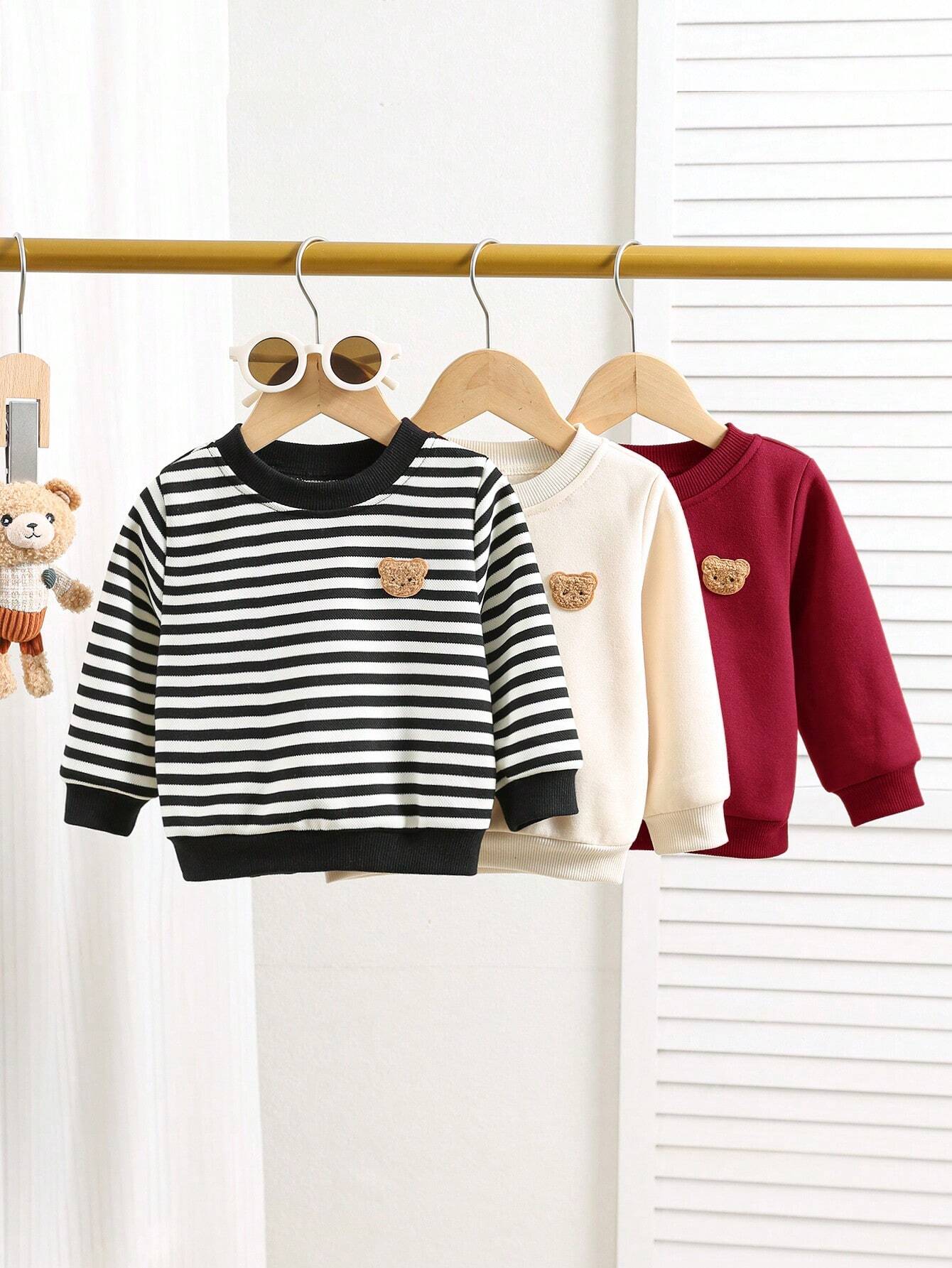 3pcs Baby Boy Casual Cartoon Solid Color Long Sleeve Sweatshirt Sets