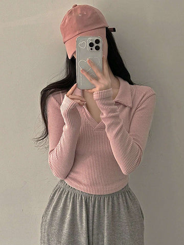 DAZY Women Plain Color Long Sleeve Ribbed Turtleneck Fitted T-Shirt