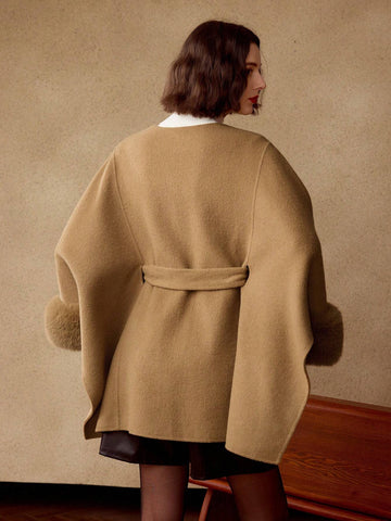 MOTF PREMIUM WOOL FLUFFY CUFF BELTED OVERCOAT