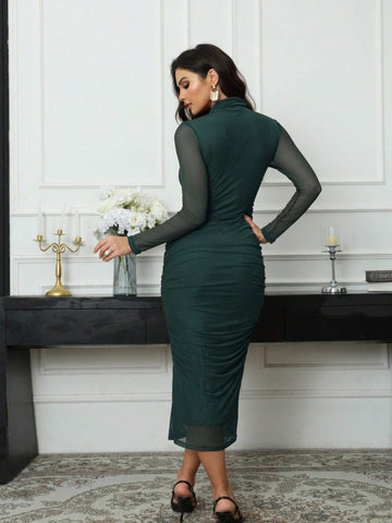 Women's Solid Color Minimalist Everyday Long Sleeve Mesh Dress