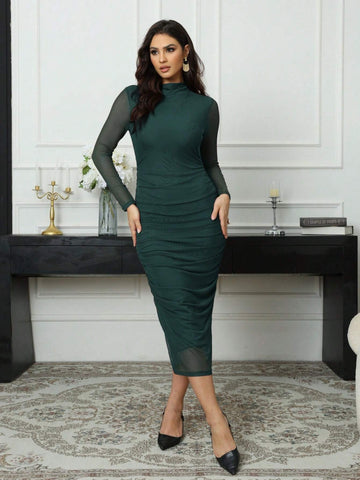 Women's Solid Color Minimalist Everyday Long Sleeve Mesh Dress
