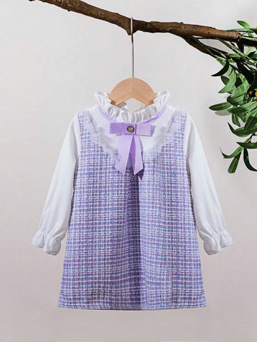 Baby Girl Spring/Summer Elegant Ruffle Sleeve Bow Decor Dress