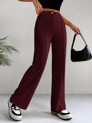 EZwear Classical Apricot High Waist Seam Detail Straight Leg Pants