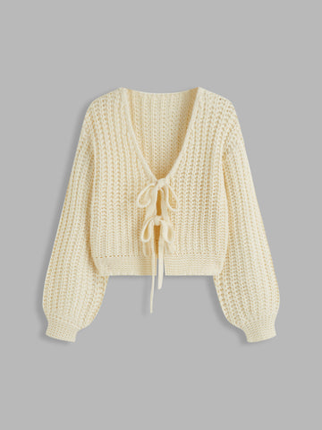 Knit V-neck Striped Tie Front Cardigan