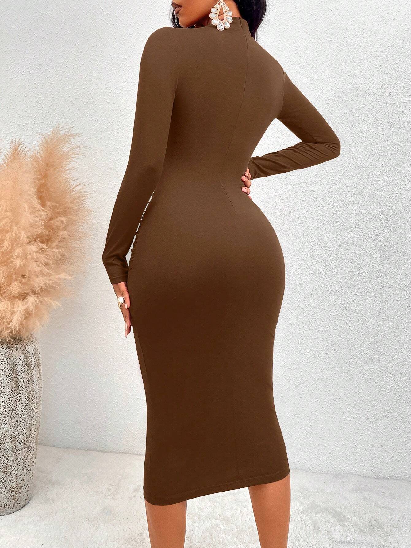 SOLERSUN Women's Solid Color Simple Casual Cut-Out Long Sleeve Dress