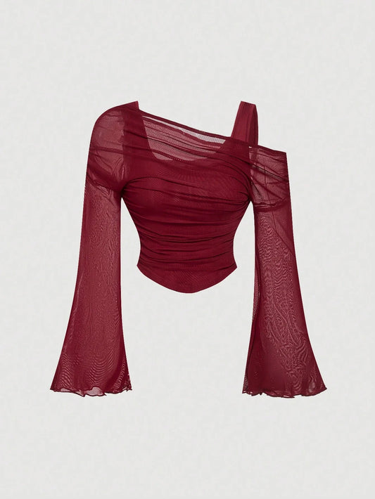 MOD Off-Shoulder Mesh 2in1 Trumpet Sleeve Long Sleeve