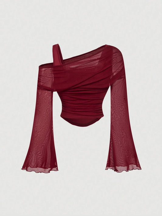 MOD Off-Shoulder Mesh 2in1 Trumpet Sleeve Long Sleeve