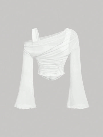 MOD Off-Shoulder Mesh 2in1 Trumpet Sleeve Long Sleeve