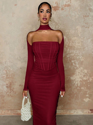 BAE Fishbone Strapless Long Sleeve Dress