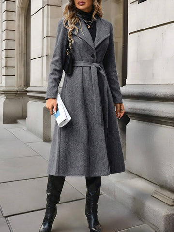 Clasi Waterfall Collar Belted Overcoat