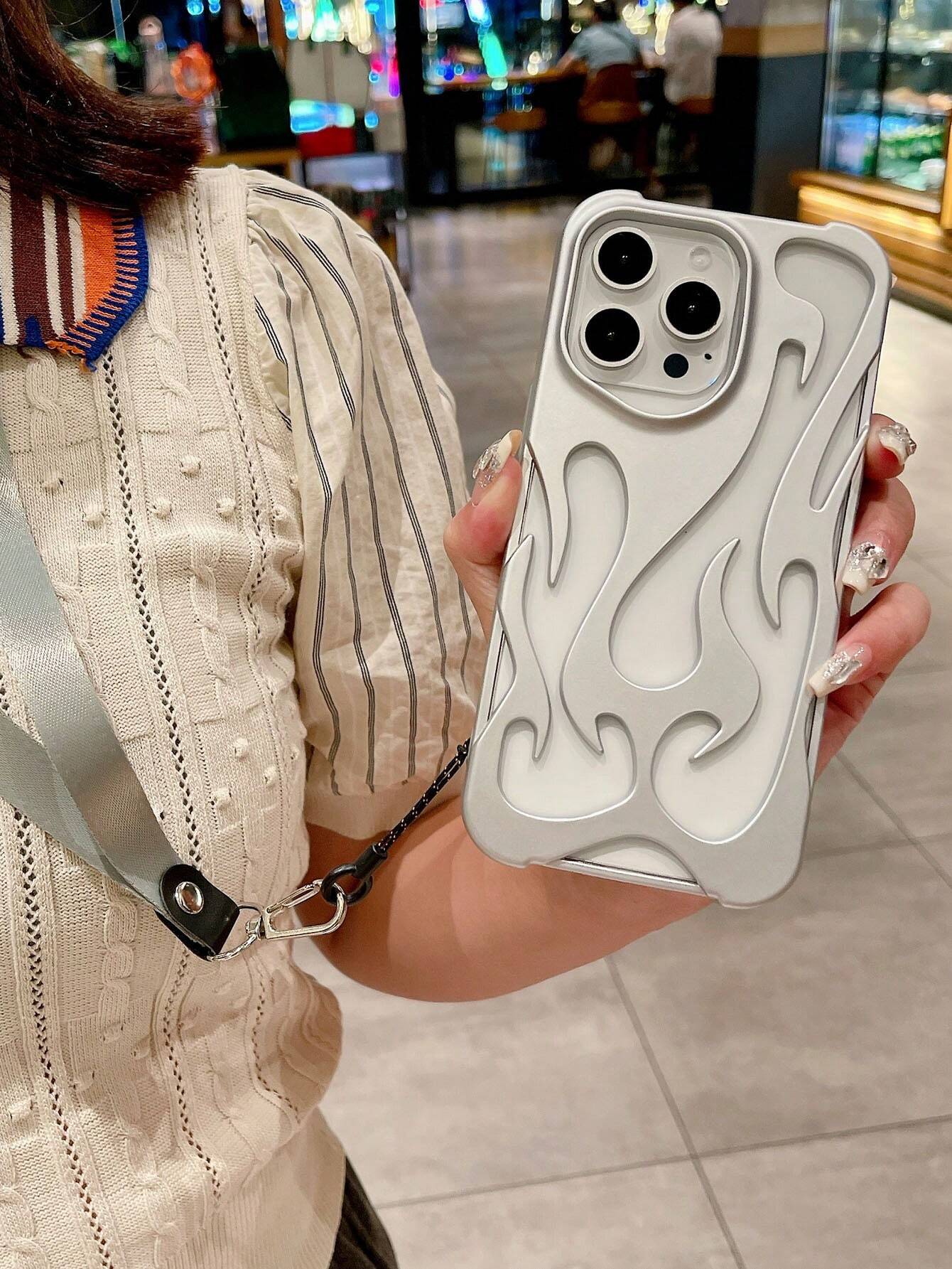 Apple New Fashion Silver Matte Spray Oil Cool Hollow Flame Pattern Anti-Drop TPU Protective Phone Case