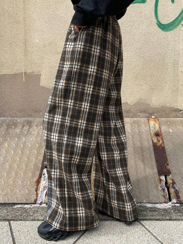 FRIFUL Women's Plaid Printed Wide Leg Pants