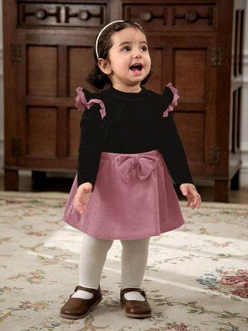 Cozy Pixies 2pcs Baby Girl Collared Ruffle Long Sleeve Blouse & Elastic Waist Skirt Set