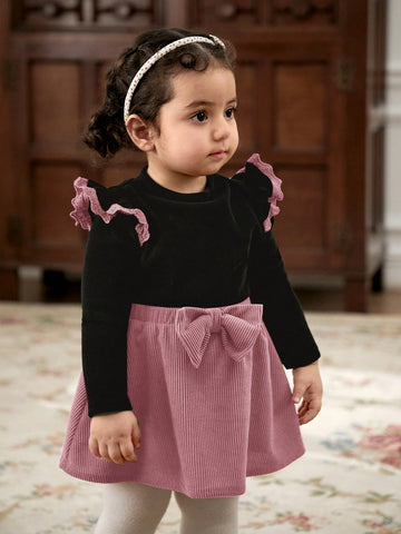 Cozy Pixies 2pcs Baby Girl Collared Ruffle Long Sleeve Blouse & Elastic Waist Skirt Set