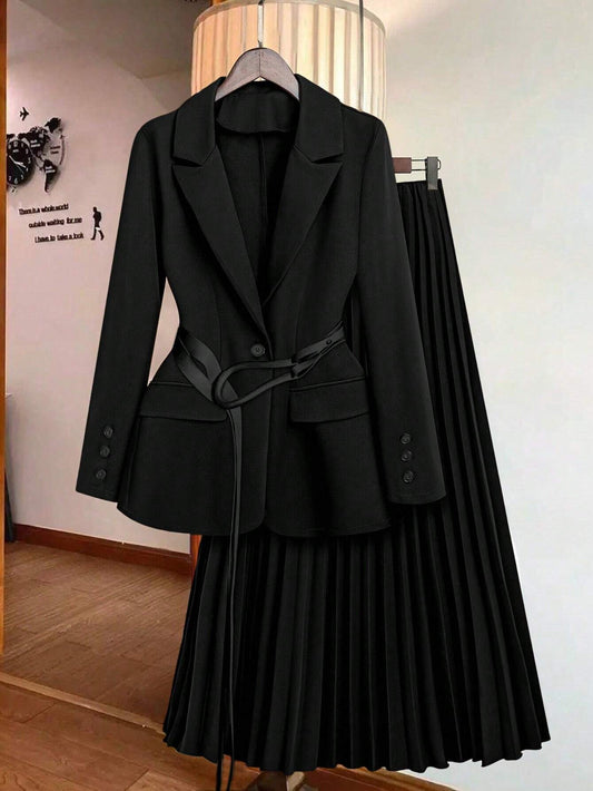 Priv� Vintage Inspired Casual Chic Loose Textured Khaki Women Suit Set