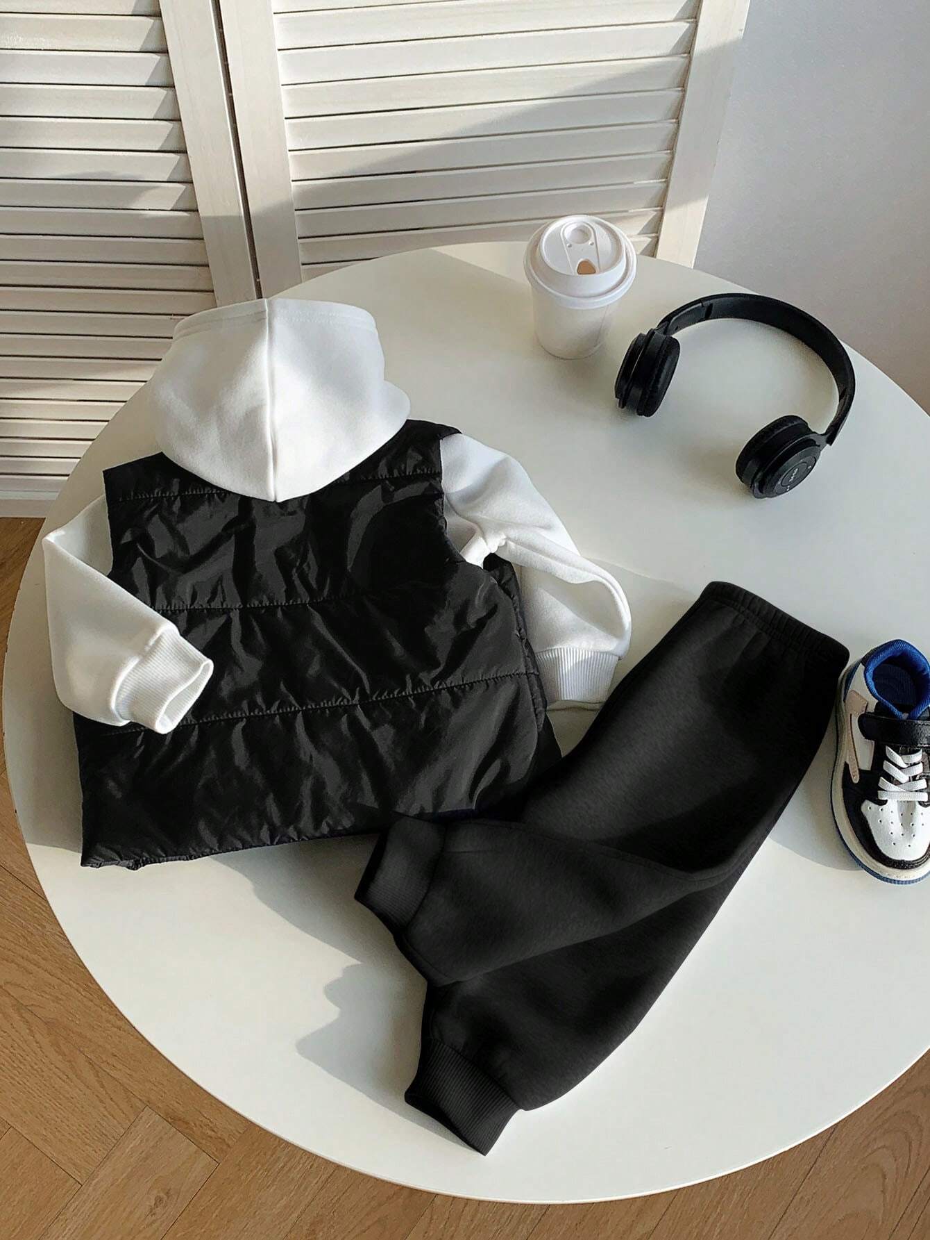 3pcs/Set Baby Boy Casual Cute Knitted Long Sleeve Hooded Sweatshirt, Elastic Waist Jogger Pants And Fleece Lined Vest