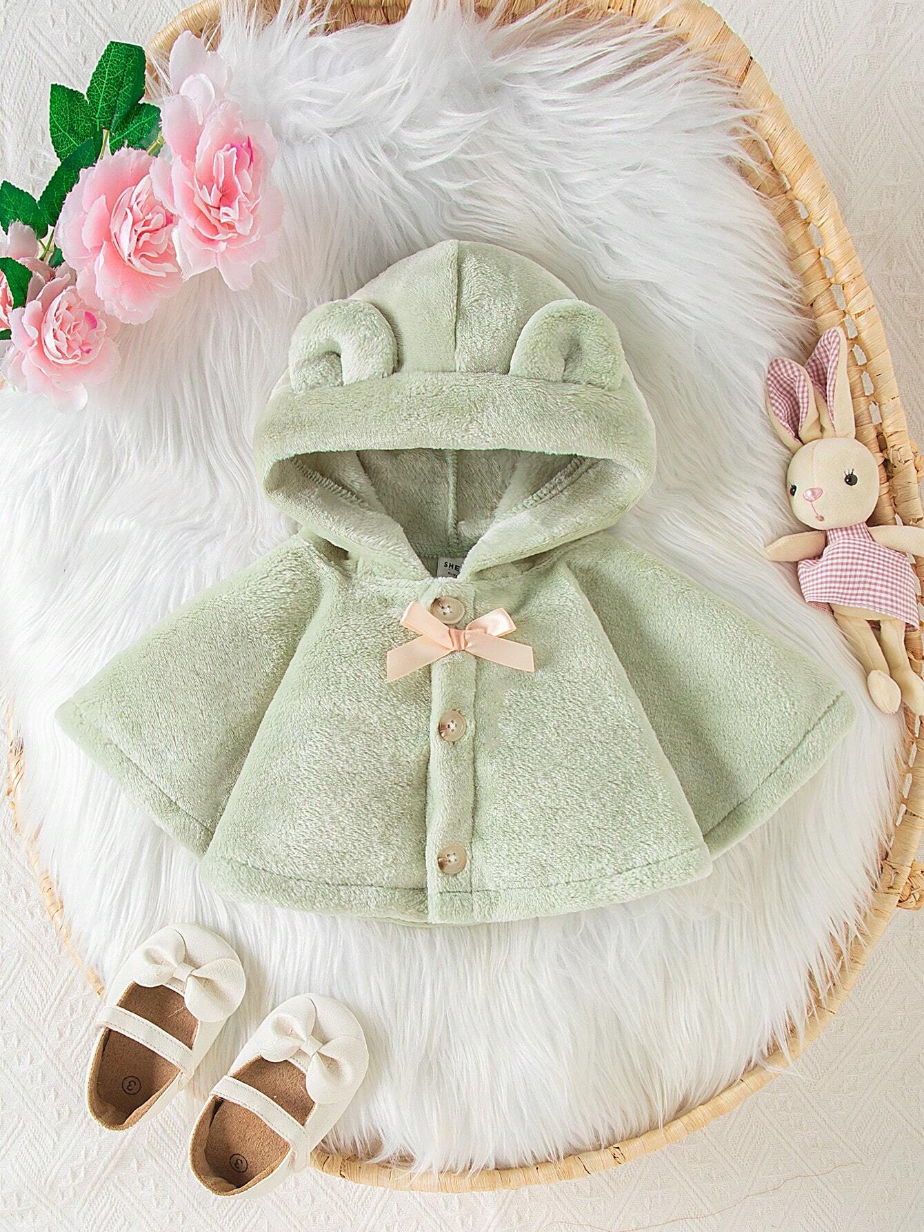 2-24M Baby Girls Furry Hooded Cape, Thick & Cozy