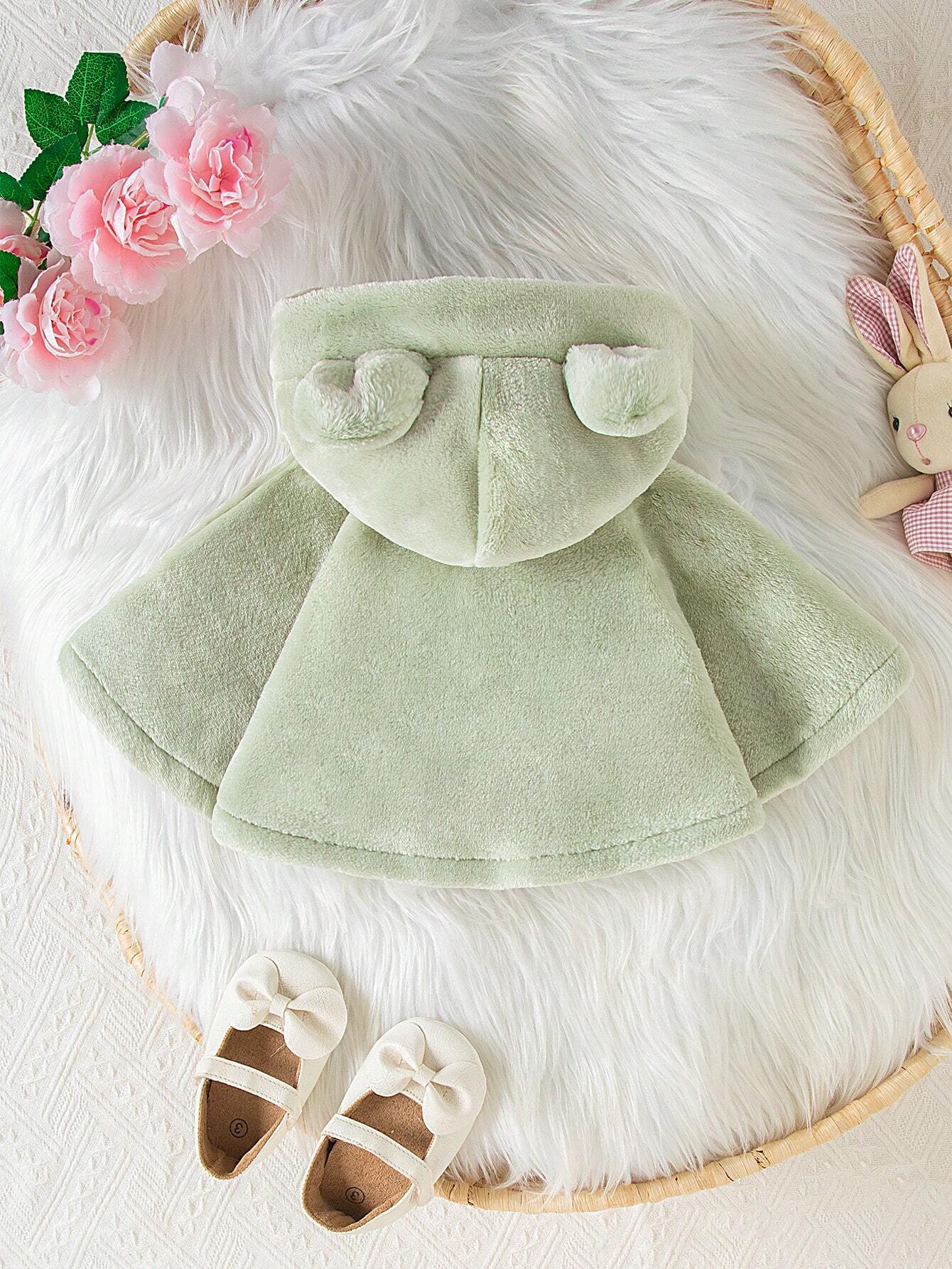 2-24M Baby Girls Furry Hooded Cape, Thick & Cozy